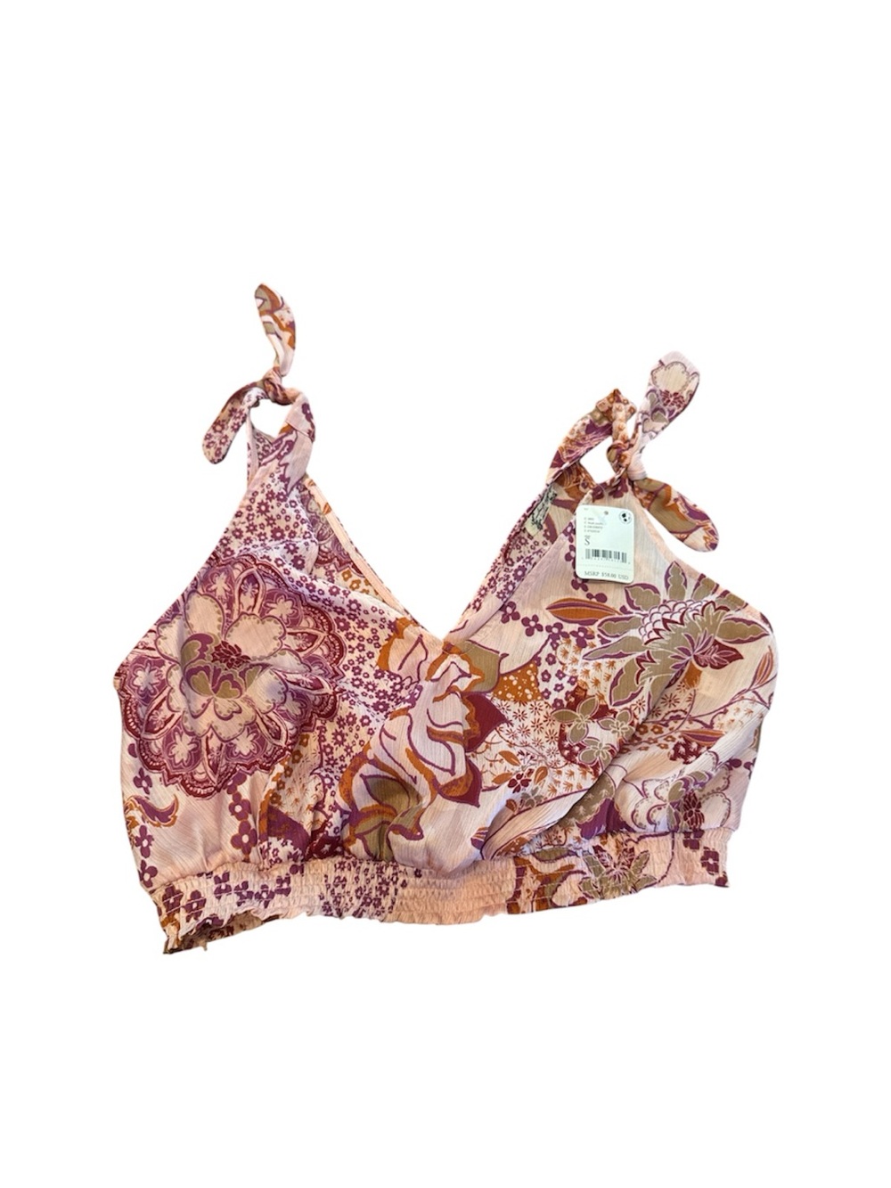 Free People Intimately Pink Floral Tie-Shoulder size Small new with tags